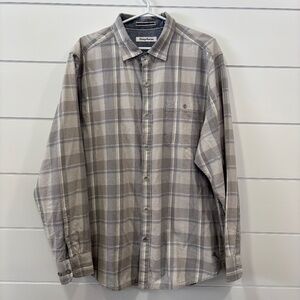 Tommy Bahama grey plaid long sleeve button down top size XL